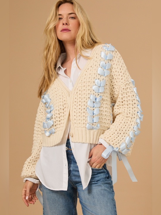 Altar'd State Sweaters - NEW ALTAR’D STATE Carla Bow Cardigan Sweater Cream Knit Size Medium